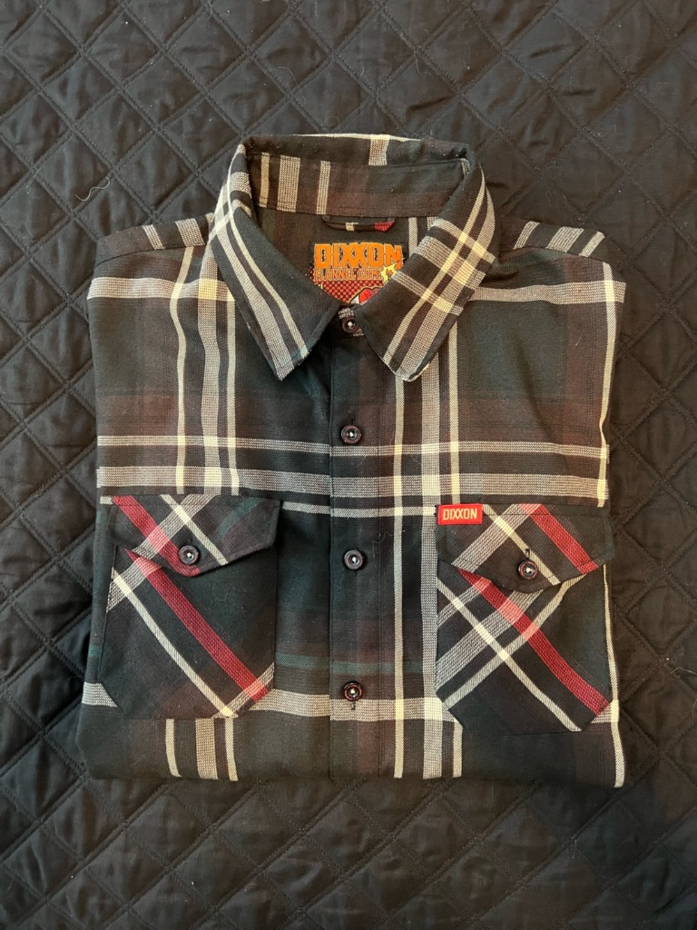 DIXXON Black Plaid Button-Down Shirt with Red & Gray Accents